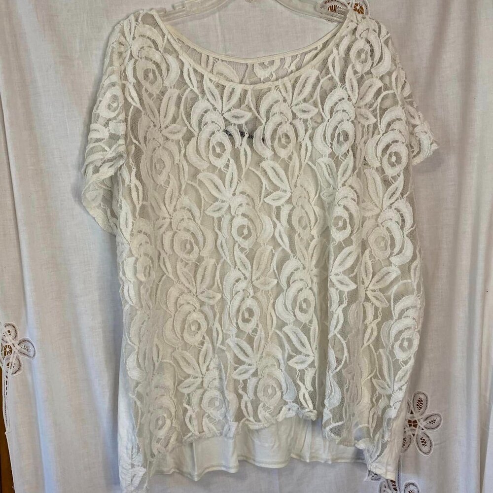 Apt 9 White Lace Front Short Sleeve Top Size 1X